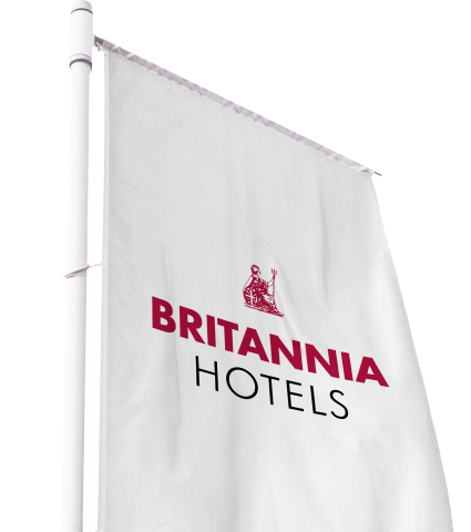 Flag with the Britannia Hotels logo
